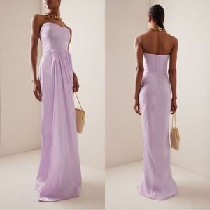 Lela Rose Draped Satin-Crepe Strapless Gown